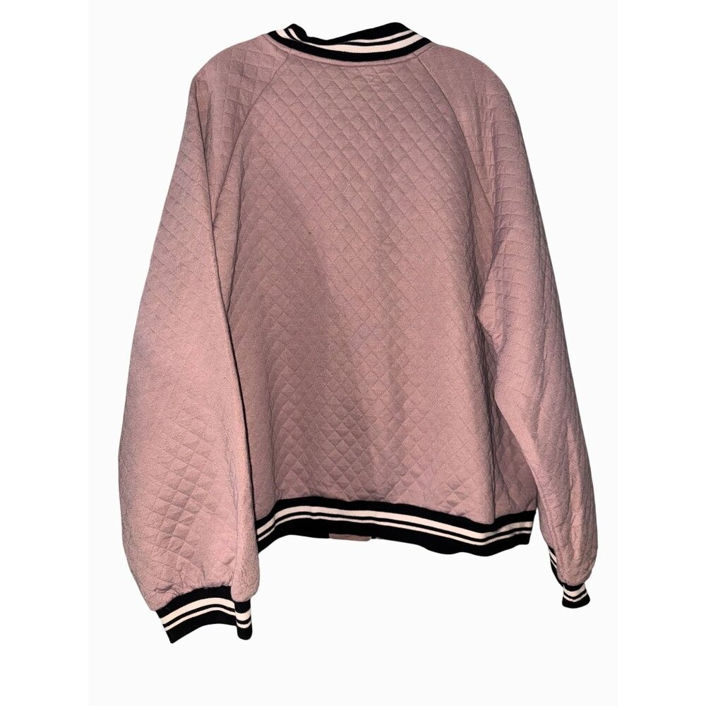 Quilted Light Pink Full-Zip Bomber Jacket With Black & White Striped Trim Shein - Picture 6 of 6